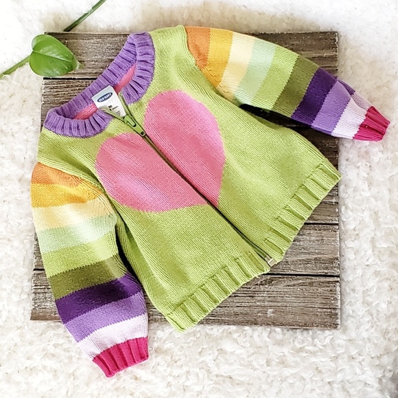 Old Navy Other - 🌈 Baby Girl's Rainbow Knit Zip Cardigan 6-12 mo